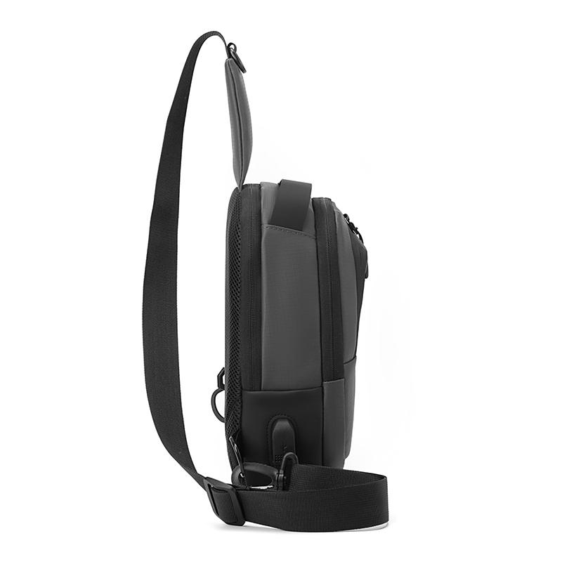 Sporty Men's Waterproof Sling Bag - USB Power Bank Port + Multi-Compartment Chest Pack (Anti-Sweat & Durable Design)