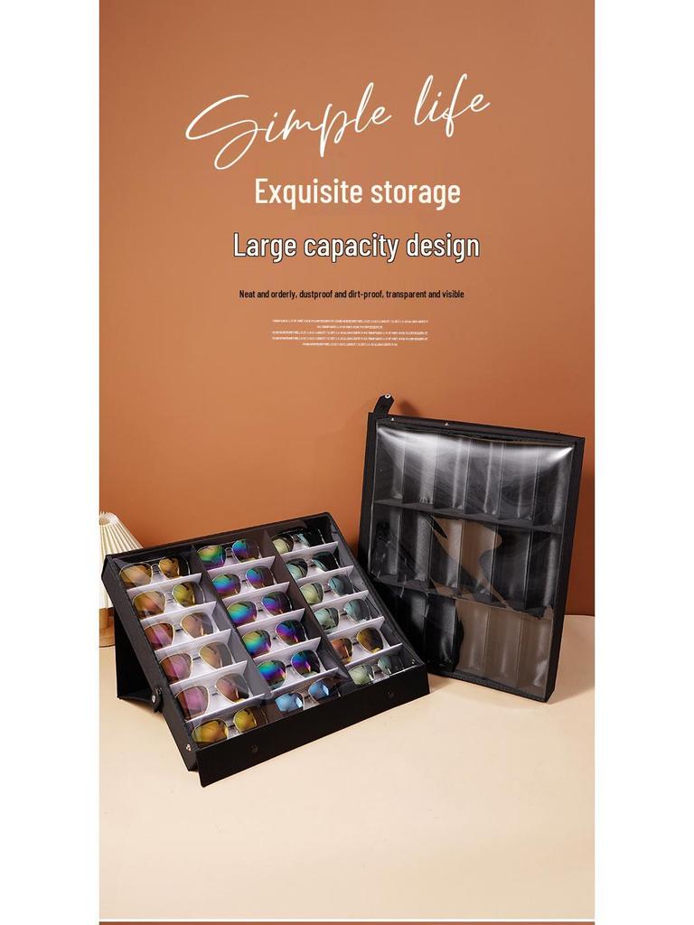 Eyeglasses & Jewelry Display Box with 18 Compartments and Stand