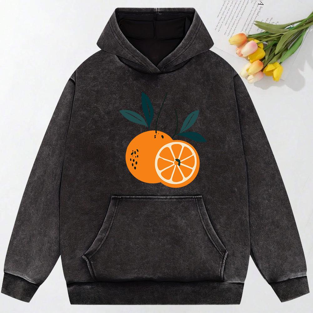 Delicious Orange Pattern  Print Women Snow Wash Hoodies Fashion Oversize Top Sportswears All-Match Cotton Hoody