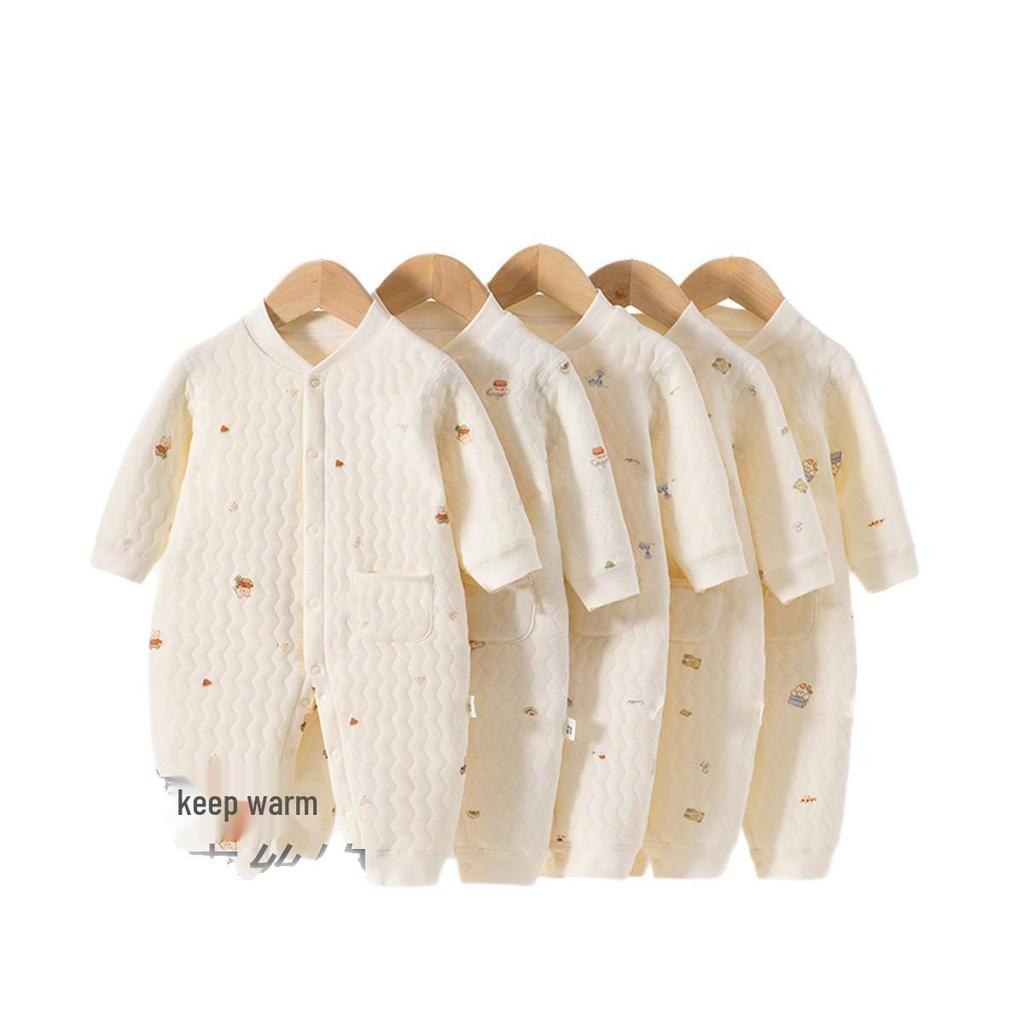 Newborn Air Cotton Three-Layer Warm Bodysuit - Pure Cotton, Spring/Autumn