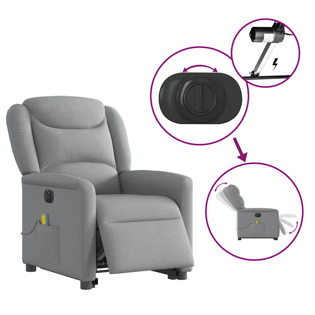 Electric Massage Chair with Rising Function Light Grey Fabric