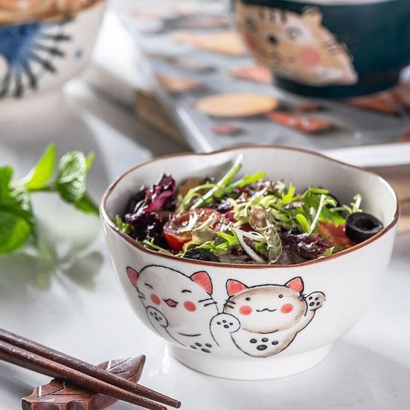 Abay Japanese Style Cute Cartoon Ceramic Rice Bowl Set