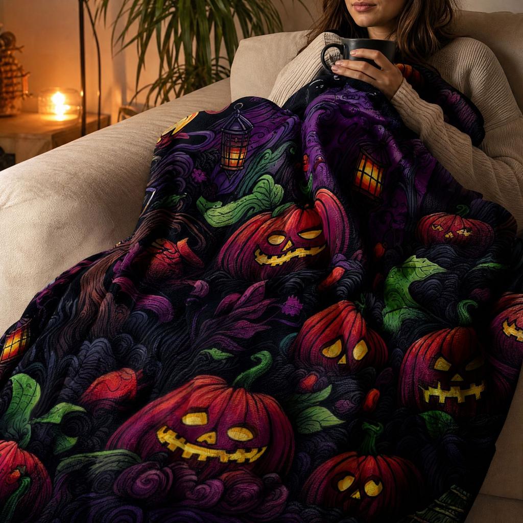 Halloween Flannel Blanket - Scary Throw for Couch, Sofa, Bed, Indoor Outdoor Home Decor