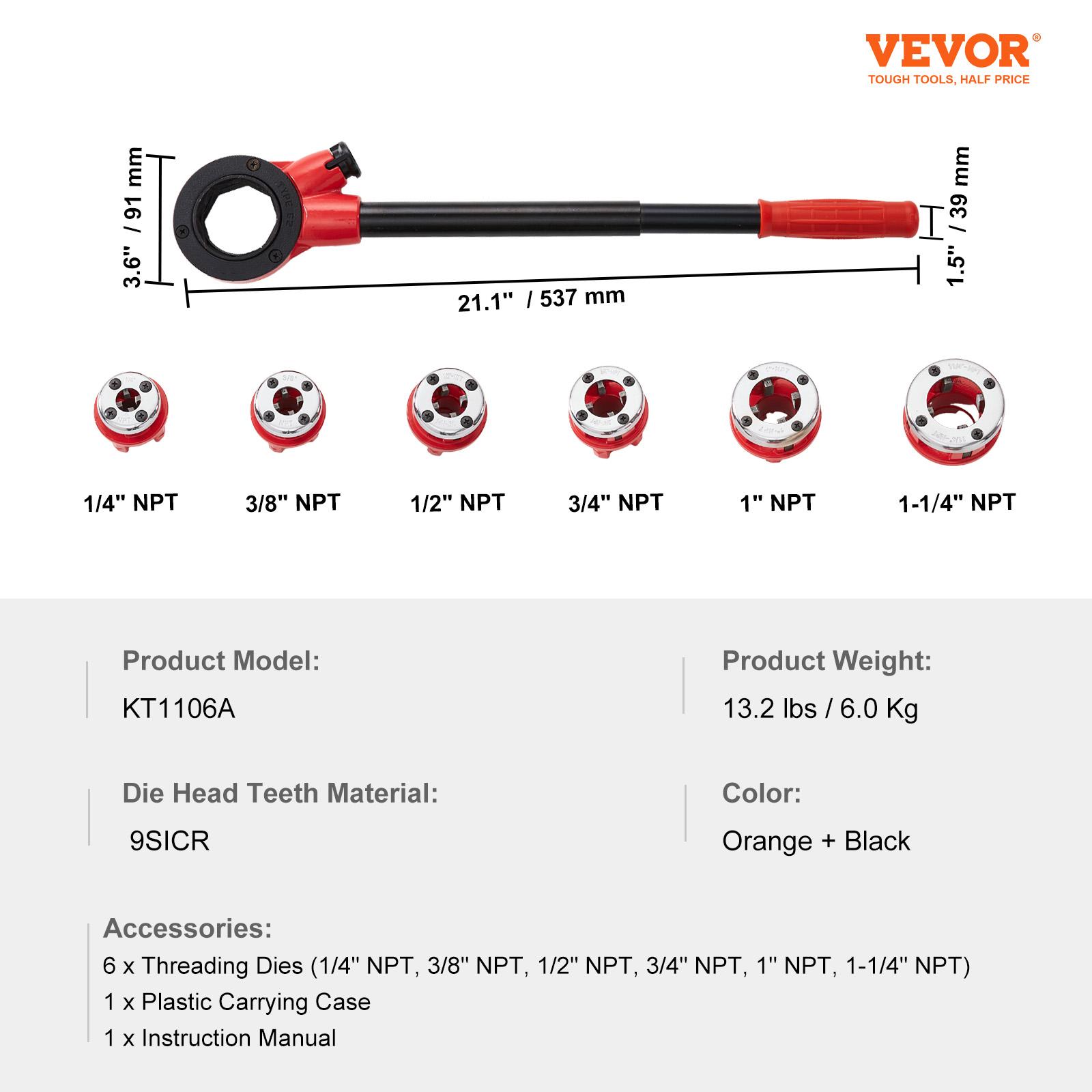 SucceBuy Manual Pipe Threader Ratchet Tool Portable Pipe Threading Set w/ 6PCS NPT Dies for Galvanized Aluminum Iron Copper Pipe