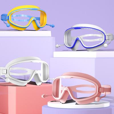 Children Swimming Goggles Waterproof Anti-fog Goggle with Earplug for Boys Girls Soft Silcone Big Frame Tightness Adjustable
