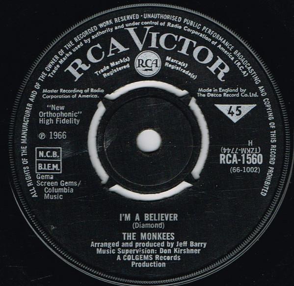 

7inch Record MONKEES - I m A Believer RCA1560 RCA Victor 1966 UK Rock Used