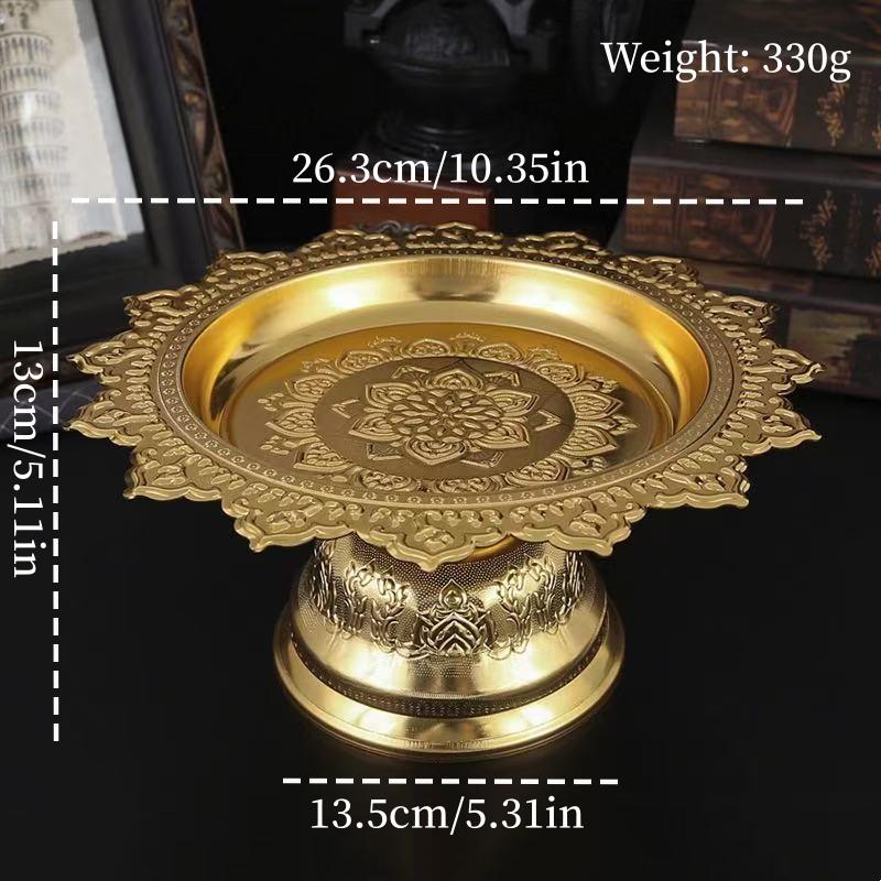 

Buddhist-Style Fruit Tray,Alloy Auspicious Engraving Flower Shape Texture Home Cheese Food Plate,Altars Disc Table Decoration