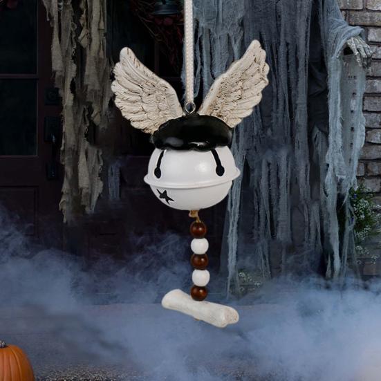 

Halloween Skull Bell Ornament Resin Skull/Wing Wind Chime Hanging Decoration for Indoor Outdoor Halloween Decor Car Accessories B