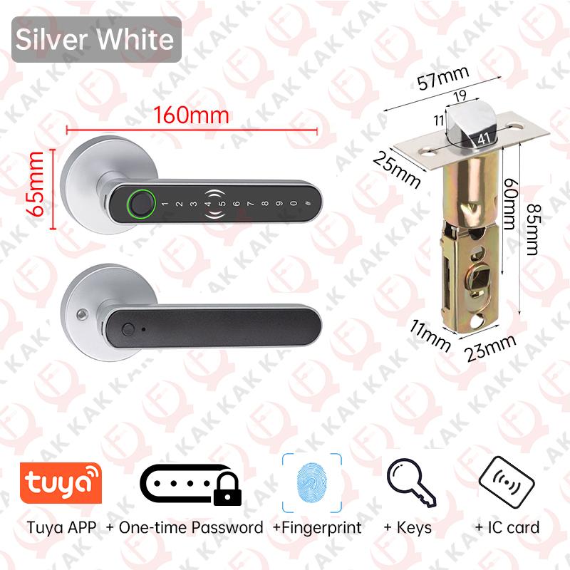 

KAK Tuya 5-in-1 Door Lock Smart Home Products Fingerprint Locks Remote Control App Unlock Support Password IC Card Key Unlock 50mm серебряный