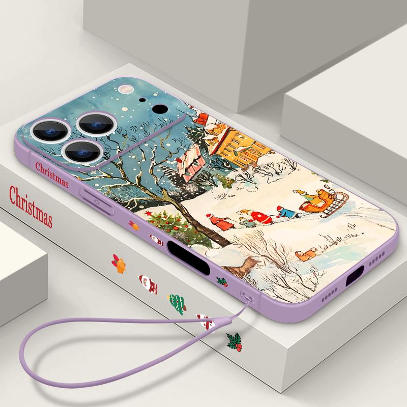 Cute Santa Claus Pattern TPU Soft Silicone Case For iPhone 17 Pro Max 16E 16 15 14 13 Pro Max 12 Pro 11 Shockproof With Lanyard Phone Cover Fundas