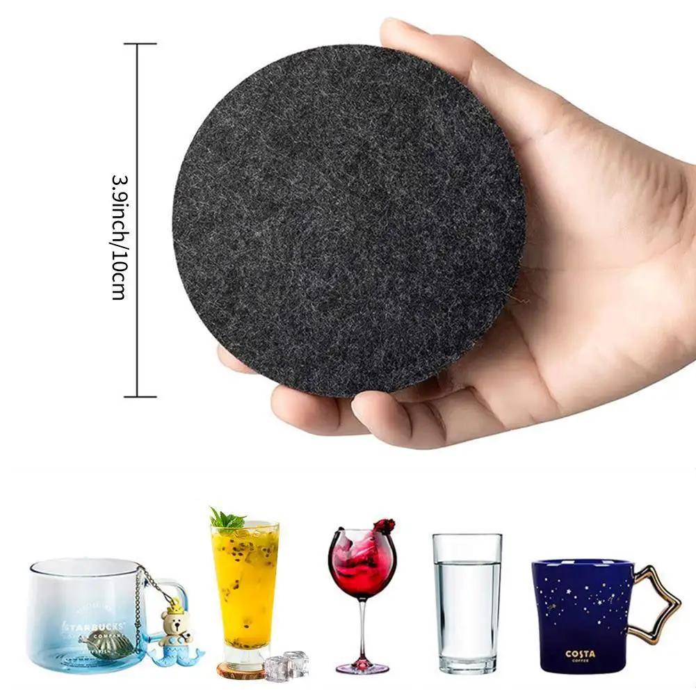 10 Pcs Felt Coasters Heat Insulation Water Absorbant Anti Scalding Table Cup Drink Bottle Anti Skid Round Placemats