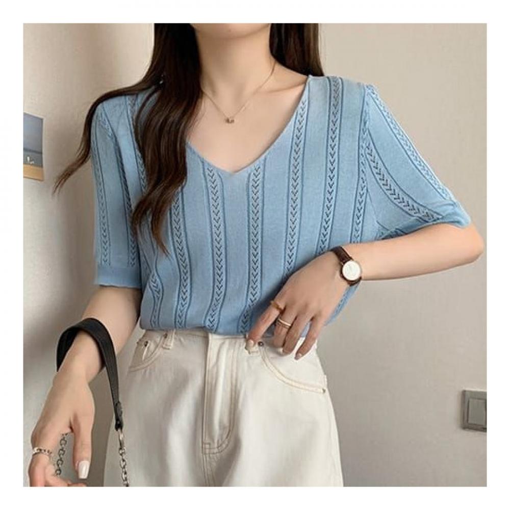 NaVaVa Men Ribbed V Neck Short sleeVe Knit Nk2246