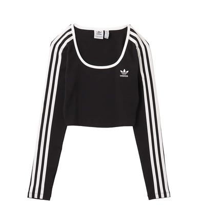 Originals 3 Stripes Crop Top Slim Fit Simple Striped Long Sleeve Women Tops Black JD4624