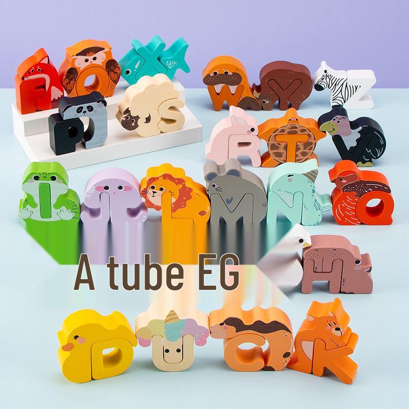 

Wooden Animal Alphabet Puzzle for Kids: 26 Uppercase Letters Educational Toy