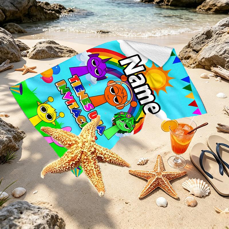 Custom Name Personalized Sprunki Game Print Beach Towel, for Trip Camping Beach Party Home Decor, Birthday Gift for Family & Friends