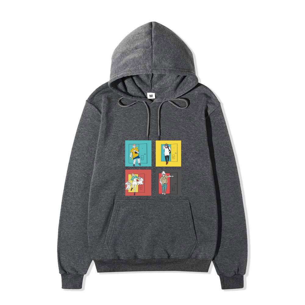 Anime Jujutsu Kaisen Ending Scene Printed Hoodie Loose Warm Fleece Sweatshirt Autumn Winter Minimal Street Pullover