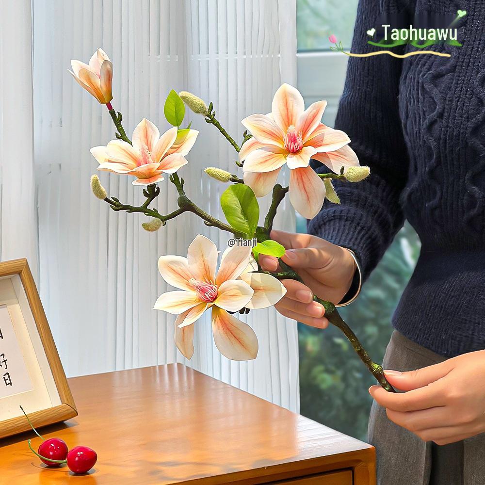 Magnolia Flower Table Arrangement - Faux Floral Centerpiece for Home Decor