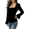 Women's Elegant Casual Velvet Blouse with Square Neck and Bell Sleeves