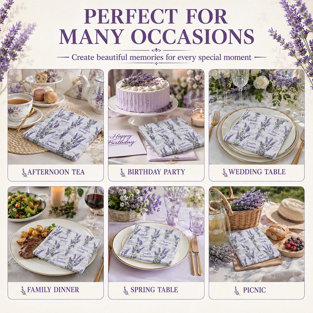 Lavender Floral Paper Napkins 40Pcs 2-Ply Table Napkins for Tea Party Wedding Birthday Decor