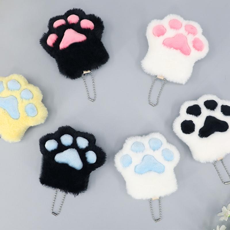 Animes Cats Paw Keychain Plush Cats Paw Keyring Cute Car Backpack Pendants Charm Cartoon Cats Paw Keychain Jewelry Gifts