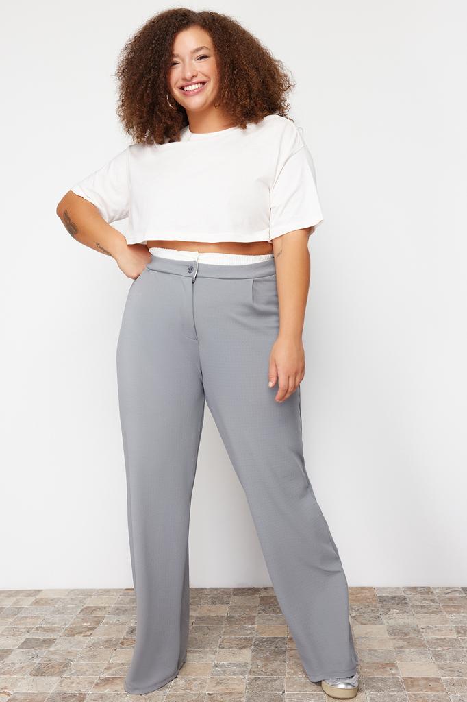 Women's Fashion New Plus Big Size Pants Black Waist Detailed Knitted Trousers