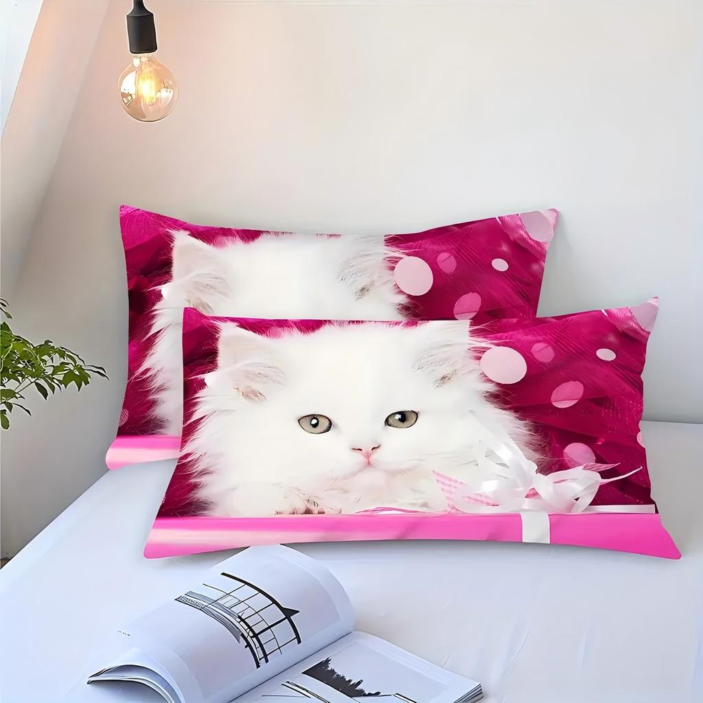 Cute White Kitten Pattern 3d Printed Bedding Set Pink Cute Animal Theme Duvet Cover Soft Comfortable Luxury Quilt Cover Set
