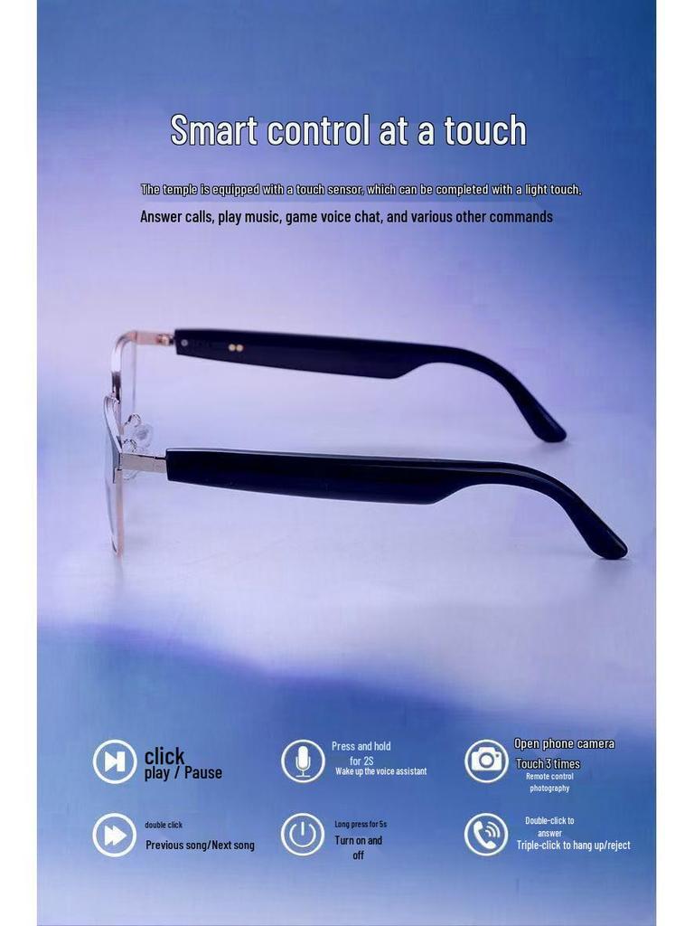 Slimme Fotochrome Bluetooth Zonnebril met Oordopjes - Blauwlichtfilter, Halve Frame voor Rijden & Fietsen