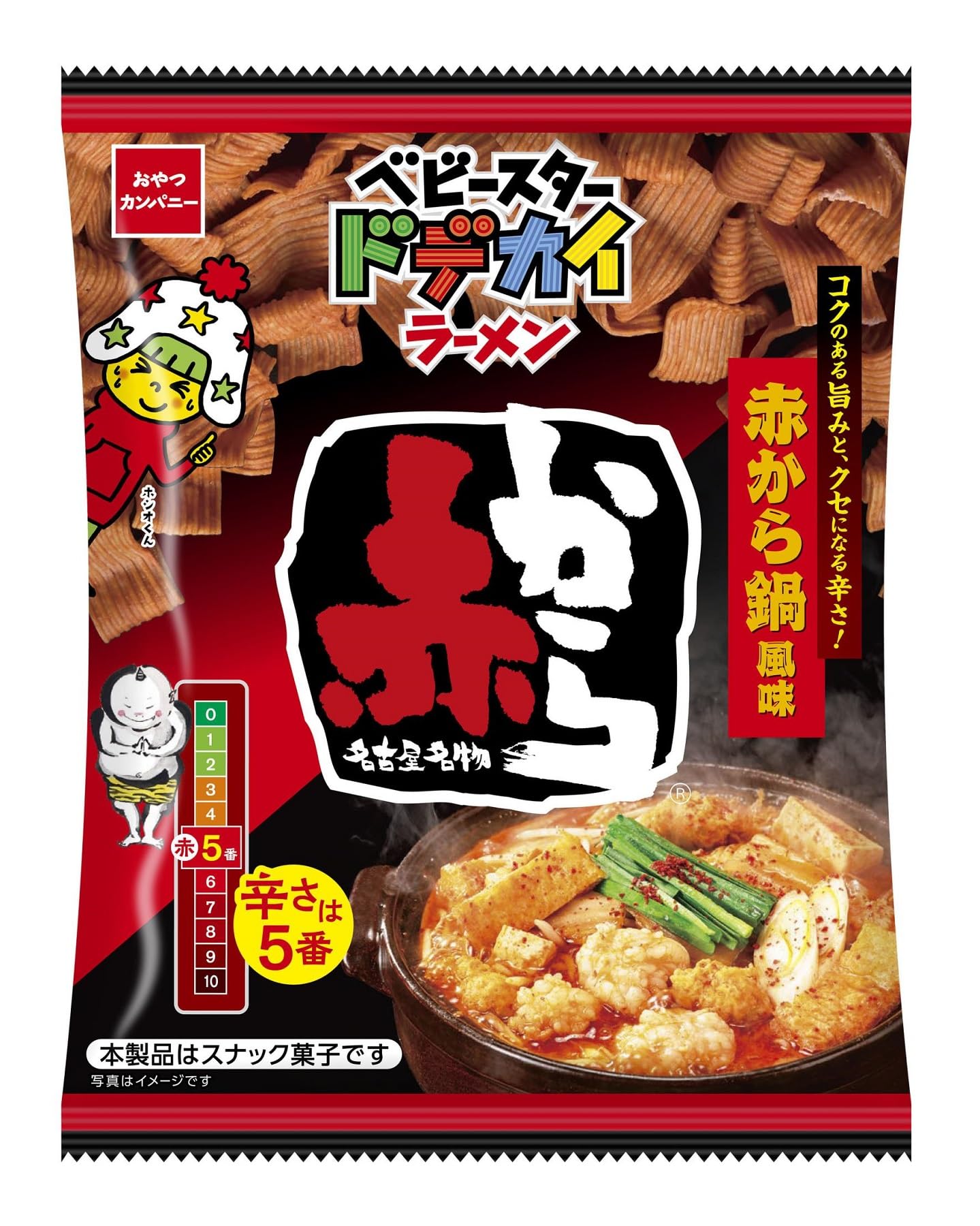 

Oyatsu Company Baby Star Dodekai Akakaranabe Spicy Level 62g x 12 bags (Official) Ramen, Flavor, 5,