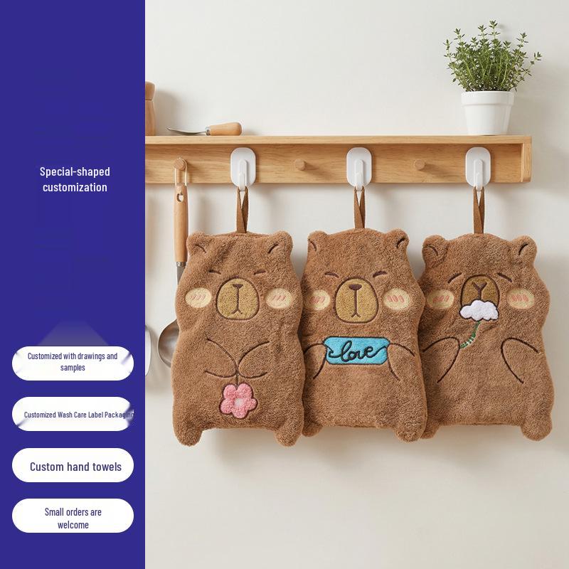 Cute Cartoon Hand Towel for Kids - Absorbent & Thick Hanging Towel for Kitchen or Bathroom