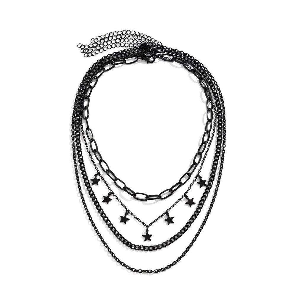 Star Pendant Multi-layer Tassel Necklace - Sweet Cool Black Clavicle Jewelry