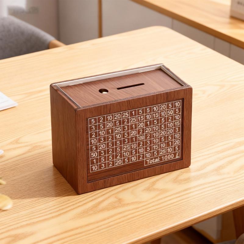 Elegant Wooden Coin Storage Box Organiser With EU Number Display Function For Kids And Household Use