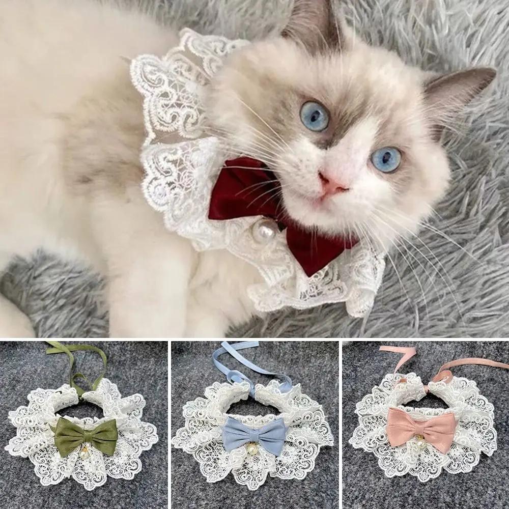 Colletto di Perle con Fiocco di Pizzo Gatto Cane Fazzoletto da Collo Animali Domestici Gatti Gattino Cane Cucciolo Stringa Bavaglino Collana Cravatta Cinturino da Collo Sciarpa Accessori