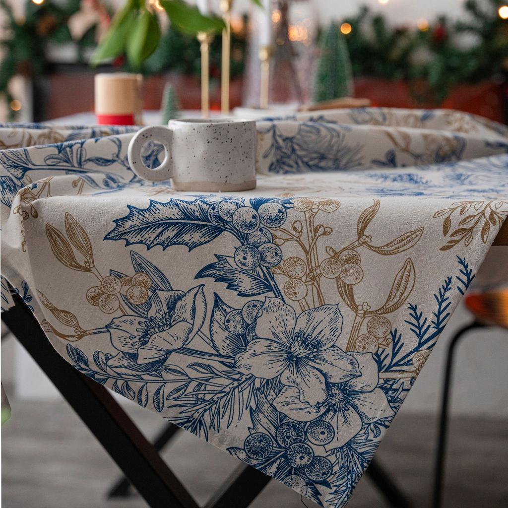 Tablecloth Pine Branch Blue Print Christmas Day Table Cloth American Fabric Rectangle