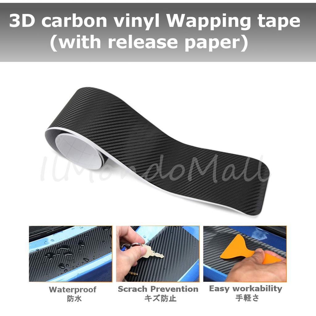 Ilmondomall Real Carbon Fiber 3D Bumper Racing with Release Paper 8cm X Tape-on Sheet, Pattern, Black, Step, Protection, Stripe, (3D Black, 10cm)