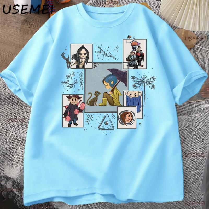 Vintage Halloween Coraline Tshirt for Unisex Women Casual Short Sleeve T Shirt Unisexs Cltoting Harajuku Y2k Clothes Streetwear