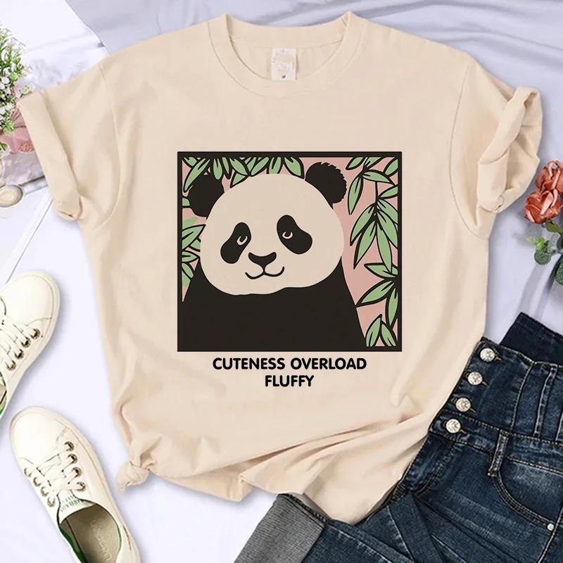 Funny Cute Panda Printed T Shirt for Women Summer Short Sleeve Cartoon Casual Creative T-shirt Vintage Round Neck Clothes
