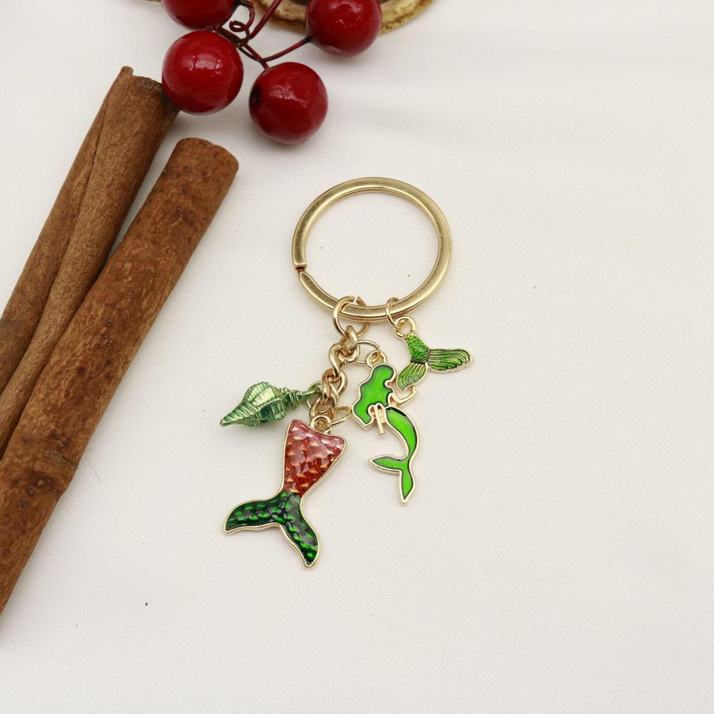 New Ocean Series Mermaid, Starfish & Turtle Keychain - Drip Oil Style for Backpack or Car Pendant