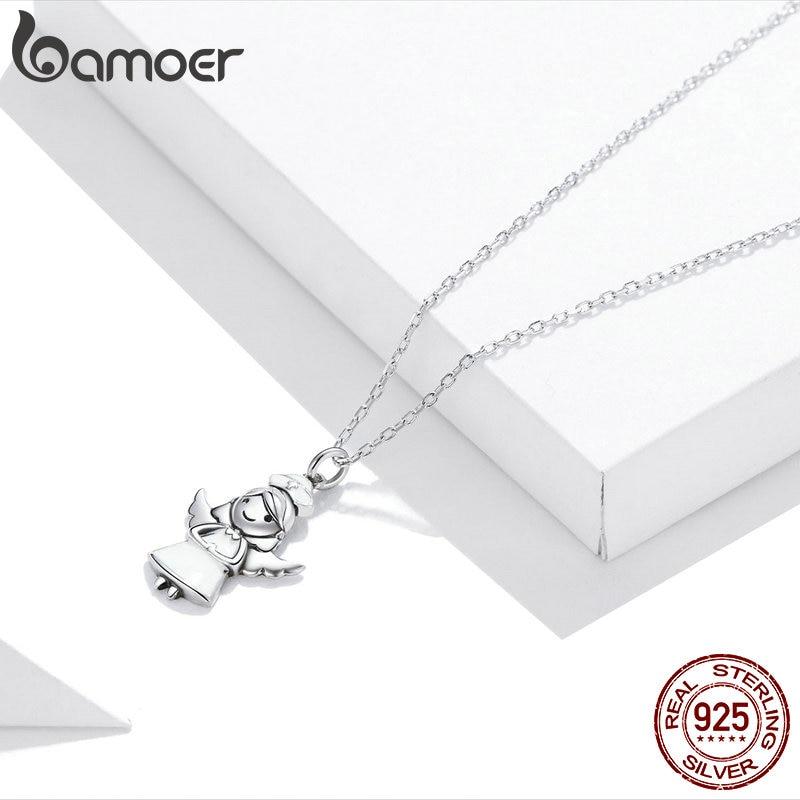 

Bamoer, подлинное серебро 925 пробы, ожерелье-цепочка с ангелом-хранителем, ювелирные изделия с белой эмалью, лучший подарок для семьи 925 silver