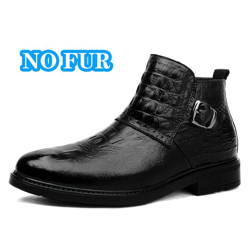 Genuine Leather Boots Men's Top Quality Winter Shoes Formal Chelsea Boots with Fur Dress Business Shoes Luxury Male Ankle Boots