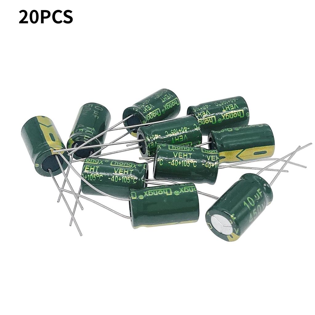 10/20pcs 450V 10UF Capacitor 10X17MM(0.39x0.67in) High Frequency Aluminum Electrolytic Capacitors for TV, LCD Monitor, Game