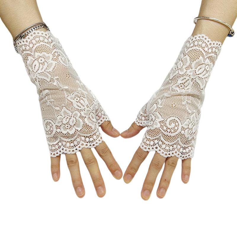 1 Pair Sunscreen Short Gloves Fingerless Driving Gloves Half Finger Mittens Fashion Women Spring and Summer Dance Lace Gloves