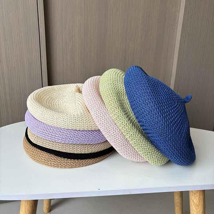 Light plate thin beret women's summer woven breathable bud hat versatile shopping sweet and gentle painter hat