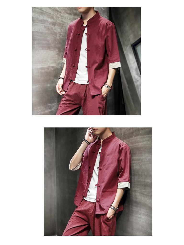 2020 Summer Men's Retro Plus Size Cotton Linen Tang Suit Jacket with Frog Button