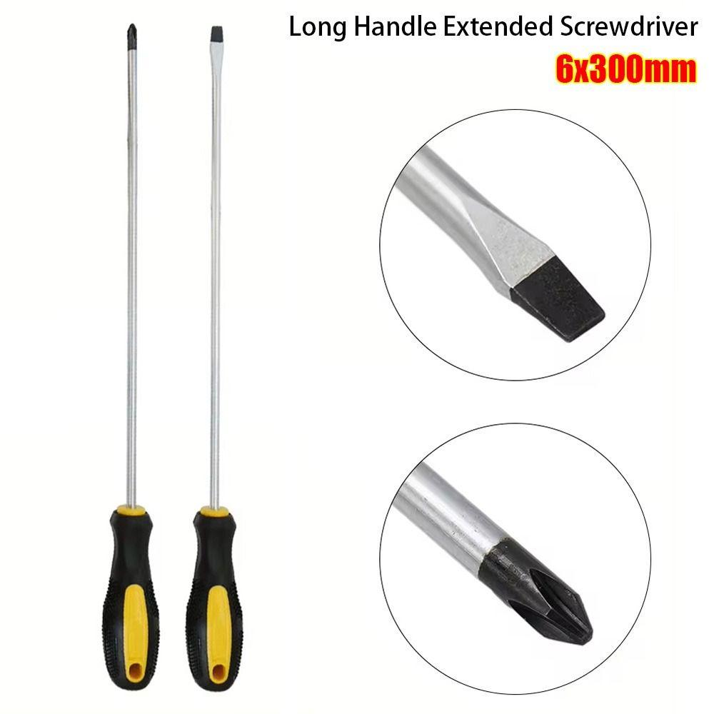 6x300mm Screwdriver Long Slotted Cross Head Screwdriver Bits Rubber Handle Multipurpose Magnetlc Manual Screw Driver Tools