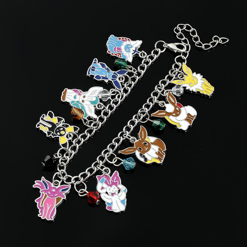 Anime Bracelet for Women, Eevee Pendant, Enamel Charm Bangle, Hand Chain, Cute Cartoon, Fashion Jewelry, Gifts for Girl