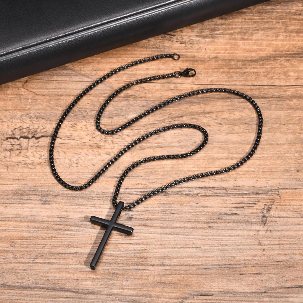 Stainless Steel Cross Pendant Necklace for Men Women, Unisex Simple Religion Necklace, Fashion Jewelry Chain Length 60cm/55cm