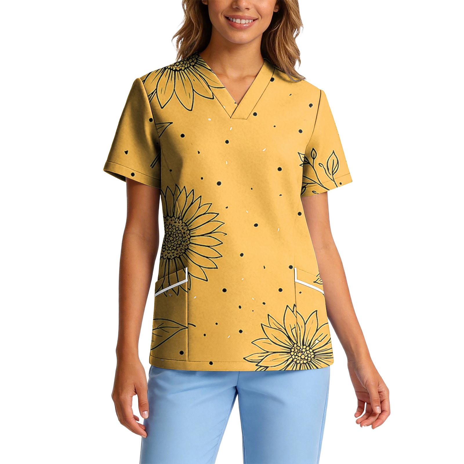 

Short Sleeve Blouses for Women V Neck Floral Print Womens Short Sleeve Shirts Loose Fit Women s Short Sleeve Tops Casual Style XL жёлтый