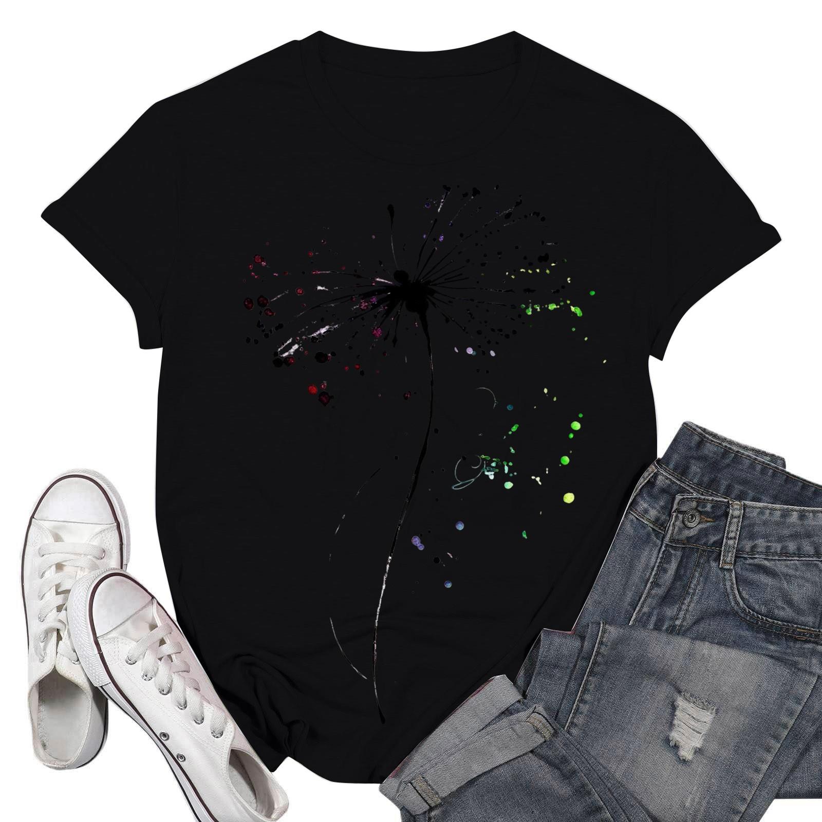 

Женские модные повседневные пуловеры с короткими рукавами и круглым вырезом с принтом XL чёрный