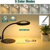 Flexible Gooseneck Lighted Magnifier With Stand 5 Color Modes Dimmable USB Reading Eye Protection Study Lamp
