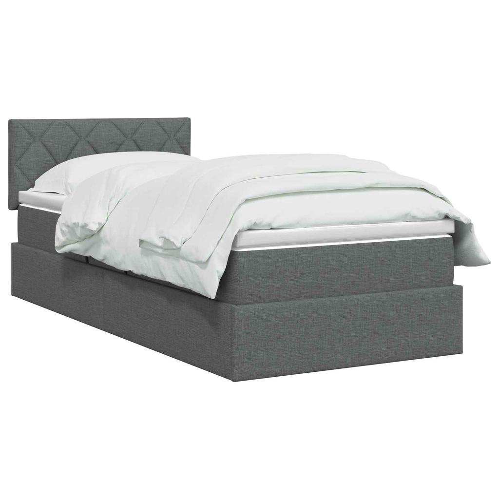 LED Storage Bed with Mattress Dark Grey 90 X 200 Cm Fabric